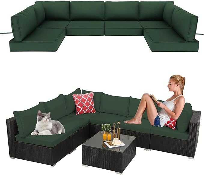 14 Pieces Outdoor Sectional Replacement Cushions for Patio Furniture, 4in Thick Outdoor Sofa Cushions for 6 Seat, Waterproof Deep Seat Couch Patio Cushion Set (Ink Green)