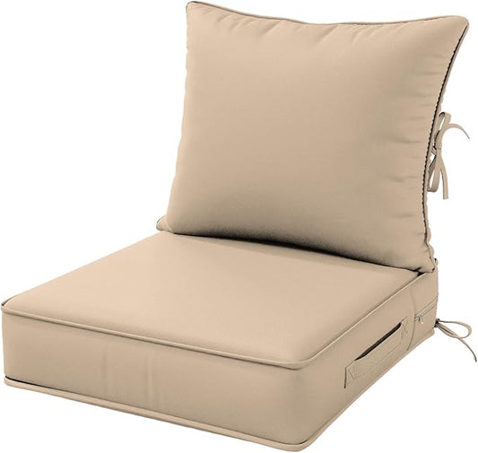 Outdoor Patio Chair Cushions Set 22 L X 24 W X 4 H Waterproof & Fade Resistant Deep Seat and Back Cushions with Removable Covers Outdoor Seat Cushion Set for Chairs and Sofas
