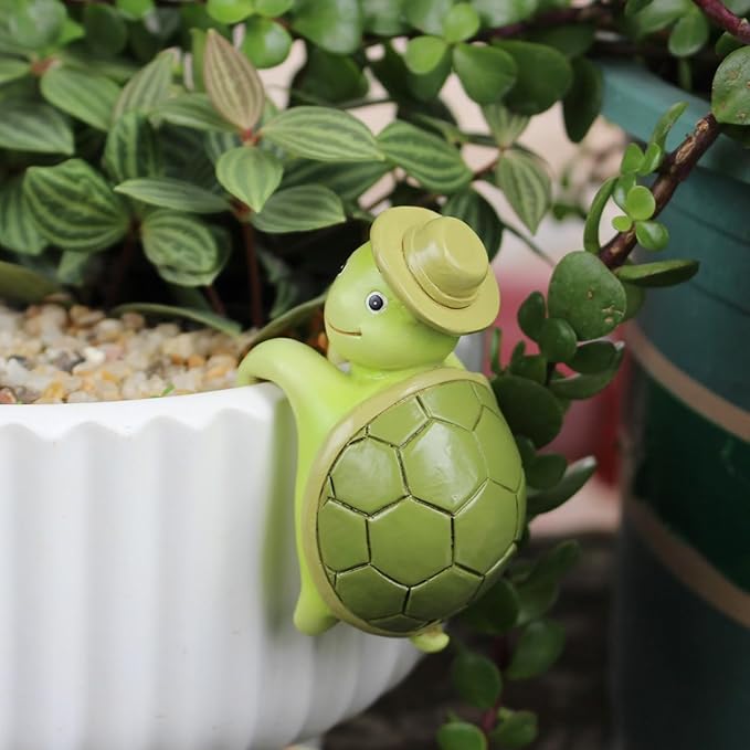 Tortoise Figure Plant Pot Hanger, Turtle Flower Pot Hugger, Resin Tortoise Statue, Funny Pot Huggers for Planters, Cute Climbing Tortoise Flower Pot Hugger, Garden Fence Balcony Patio Yard (HAT)