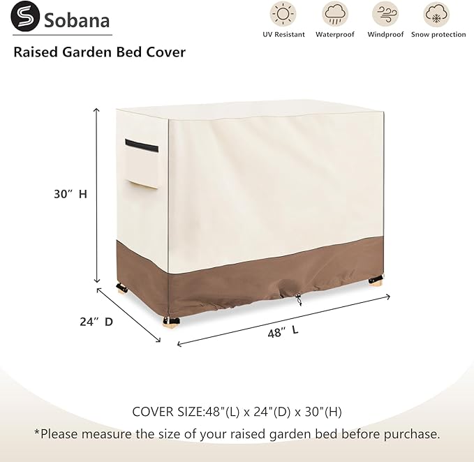 Outdoor Raised Garden Bed Winter Cover with Split Zipper,Waterproof Heavy Duty Cover for 48 x 24 x 30 inch Elevated Wood Planter Box Stand(Beige,Covers only)