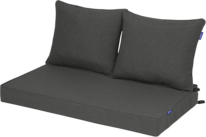 Outdoor Loveseat Cushion Set 44'' x 24'', Outdoor Cushions for Patio Furniture with Fastness Cover, Water Repellent Outdoor Seat Cushion and Couch Back Cushions for Bench, and Swing (Solid Dark Grey)