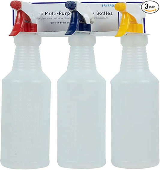 SprayCo 32oz Spray Bottle, 3 Pack – Adjustable Nozzle, Built-In Dilution Scale, Heavy Duty Plastic, Cleaning, Gardening, Auto Detailing, Made in USA