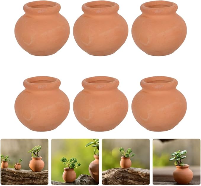 HANABASS 6pcs Mini Terracotta Pots Miniature Flower Pots Compact Containers for Crafts DIY Garden Plants Office Decor Mini House Accessories 1.5X1.5 Inch
