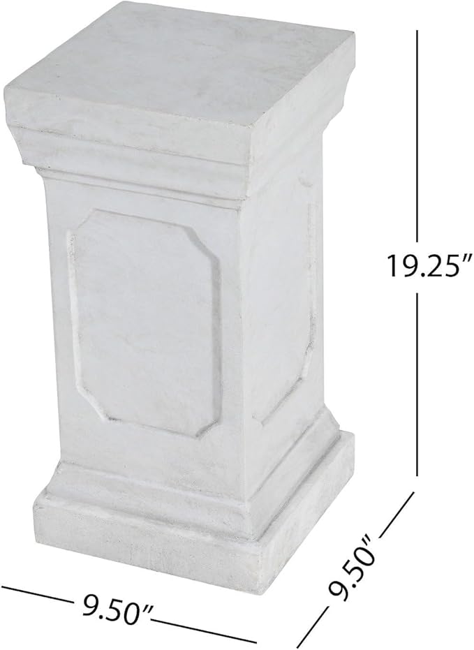19.25'' H Classic Square Flower Stand Pedestal, Antique White MGO Plant Stand for Indoor Outdoor Garden, No Assembly Side Table Display Stand for Potted Plants