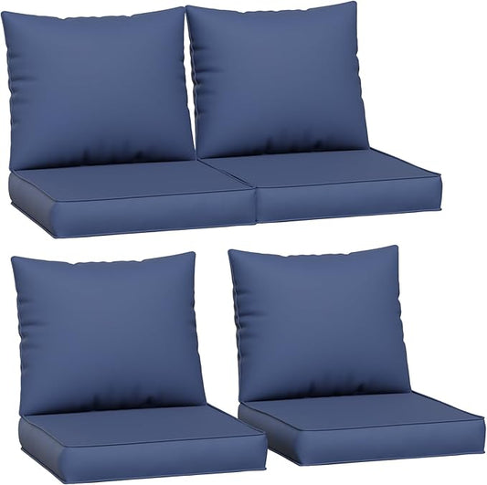 Amopatio Outdoor Chair Cushions 22.5"× 20.3" × 4", Set of 4 with Removable Cover, Waterproof & Fade Resistant seat Cushions for Patio Furniture, Navy