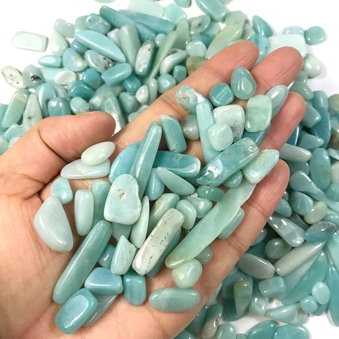 IMALY Amazonite Tumbled Chips Stone Polished Crushed Healing Crystal Quartz Pieces Irregular Shaped Stones for Home Decorative Stones Vases Plants Succulents 0.5lb
