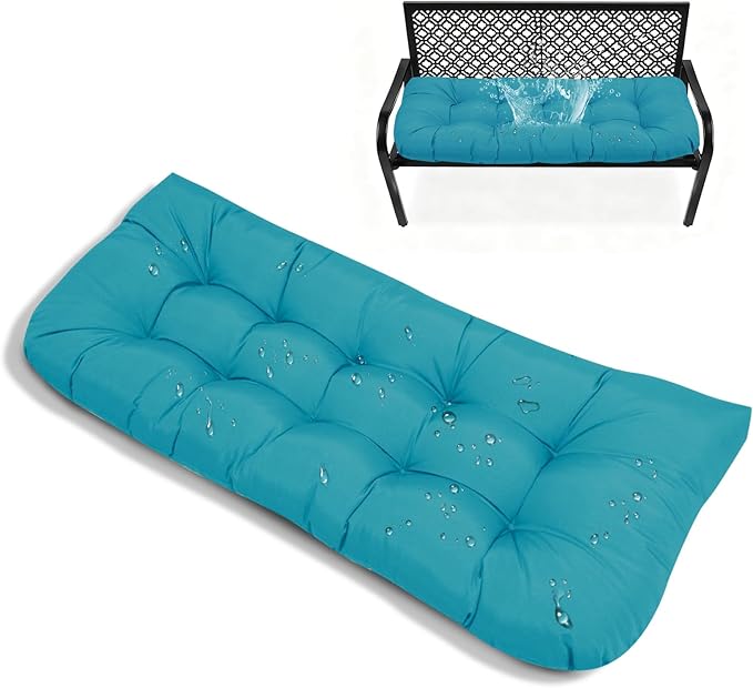 Porch Swing Chair Cushion Replacement Outdoor Waterproof Teal Blue Tufted 3 Seat Patio Bech Cushion for Outdoor Couch Bench Loveseat 51 * 20 in