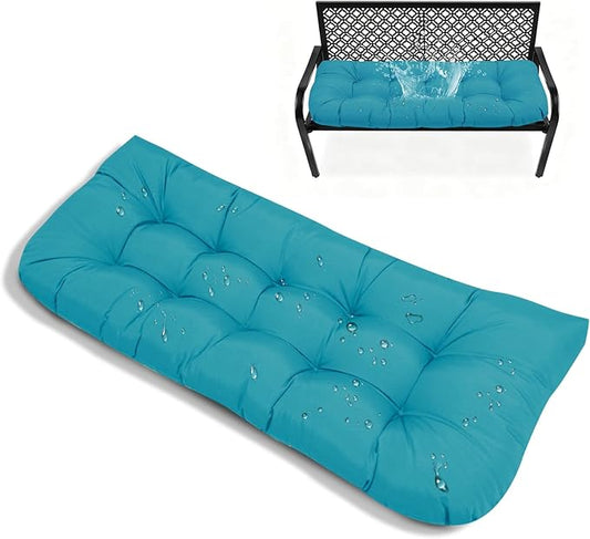Porch Swing Chair Cushion Replacement Outdoor Waterproof Teal Blue Tufted 3 Seat Patio Bech Cushion for Outdoor Couch Bench Loveseat 51 * 20 in