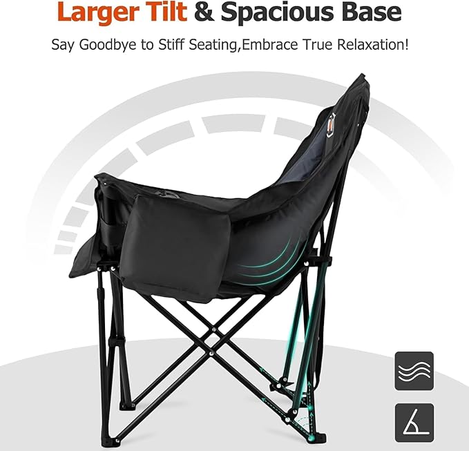 Overmont Heated Oversized Camping Chair for Adults - 3 Heat Levels Seat & Back Separately Control - 400lbs Support Heavy Duty Padded Folding Chair Outdoor Garden Portable - Battery NOT Included