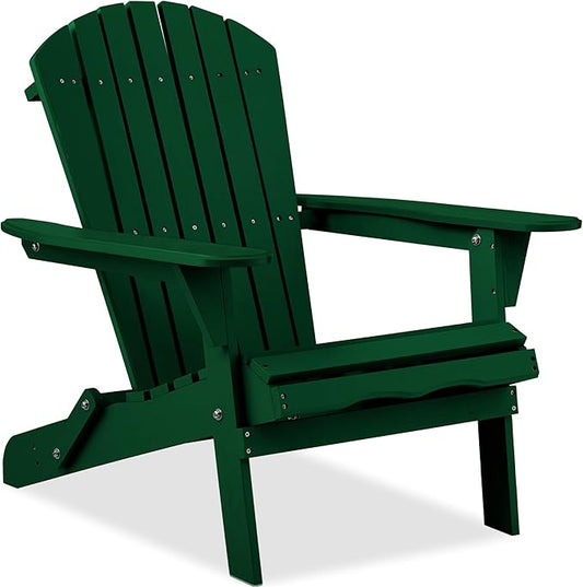 Best Choice Products Folding Adirondack Chair Outdoor Wooden Accent Furniture Fire Pit Lounge Chairs for Yard, Garden, Patio w/ 350lb Weight Capacity - Deep Green