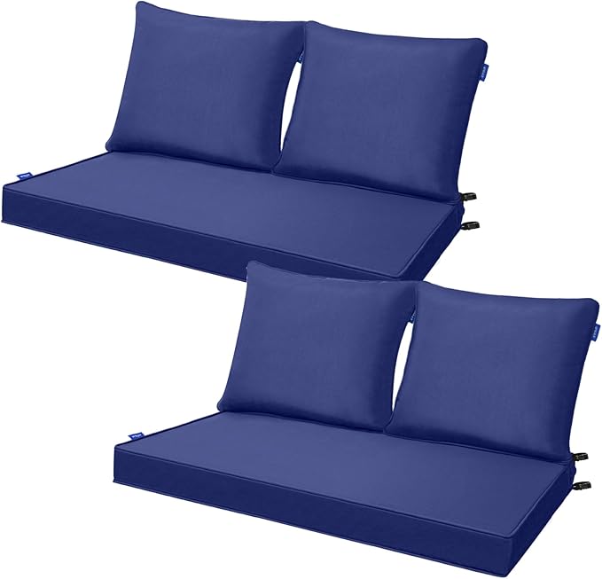 Outdoor Loveseat Cushion Set 44''x24'', Outdoor Cushions for Patio Furniture with Fastness Cover, Water Repellent Outdoor Seat Cushion and Couch Back Cushions for Bench, Swing (Dark Blue, 2 Sets)