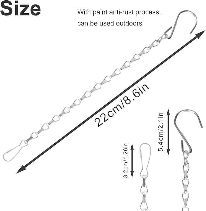 10 Pack Silvery Hanging Chains for Planters，Lanterns，Bird Feeders，Billboards，Plant Baskets etc， Length 9.5 Inch，Outdoor Indoor Use