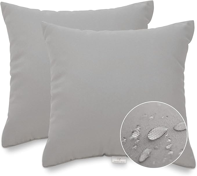 JMGBird Water-Resistant Outdoor Pillows Set of 2, 18x18 inch Durable Pure Grey Throw Pillows with Inserts for Patio Furniture