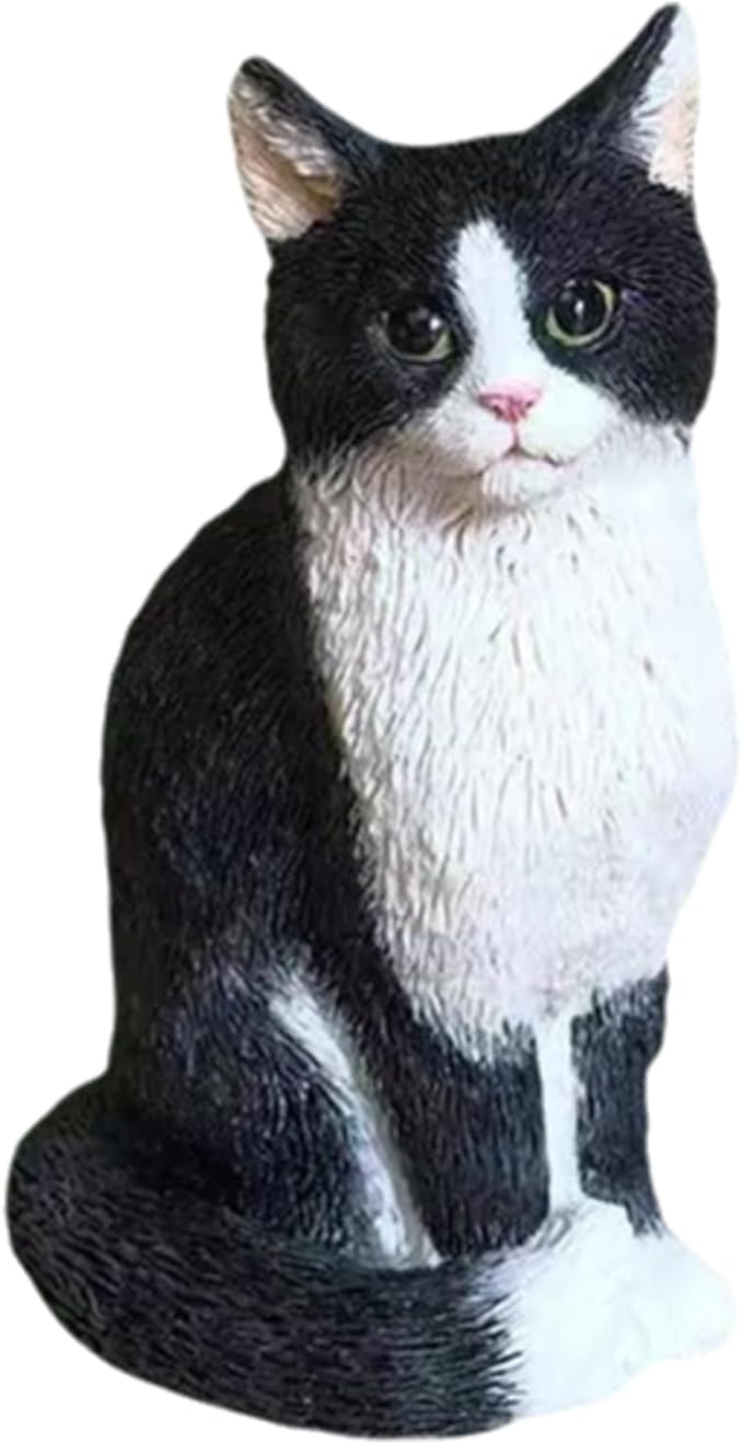 Cat Resin Outdoor Tree Sculpture Gift Garden Terrace Lawn Outdoor Cat Statue (Black)