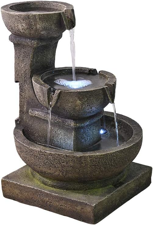 PeterIvan Outdoor Waterfall Fountain - Relaxing Soothing Garden Fountains Outdoor, Fountain Patio Outdoor for The Garden&Patio with LED Lights and Charming Outdoor Water Feature Bronzy
