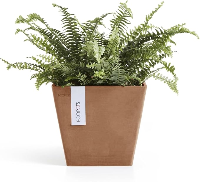 Ecopots Rotterdam Durable Modern Square Indoor/Outdoor Recycled-Based Composite Flower Planter, Terracotta Color, 8"