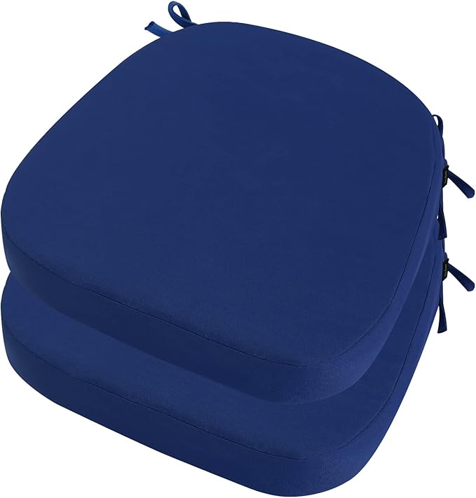 idee-home Outdoor Chair Cushions Set of 2, 17" x 17" x 2" Thick D-Shaped Patio Furniture Outdoor Seat Cushions Waterproof with Ties, Dining Pads