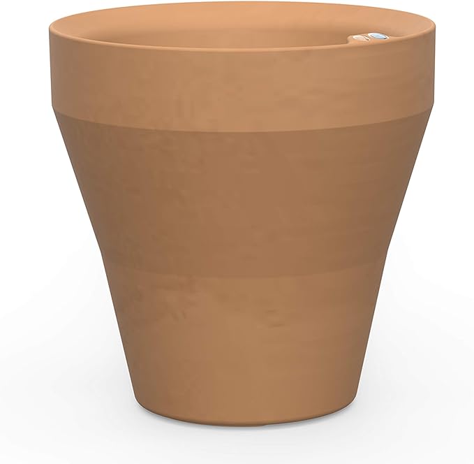 Crescent Garden TruDrop Rim Modern Self Watering Planter with Water Level Indicator, Indoor/Outdoor Weather-Safe Round Plant Pot, Grow Healthy Plants & Flowers - 18" W (Weathered Terracotta)