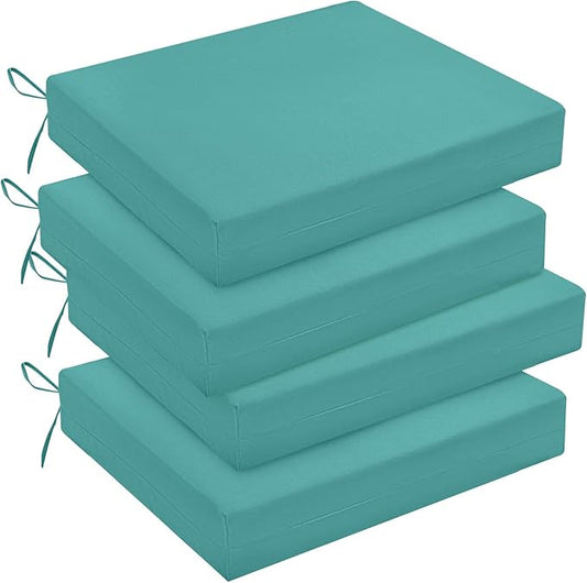 downluxe Outdoor Chair Cushions Set of 4 for Patio Furniture, Water-Resistant Square Corner Patio Chair Cushions with Ties, High Density Foam Outdoor Seat Cushion, 18.5" X 16" X 3", Teal