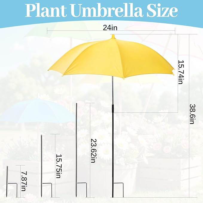 Prudiut Plant Umbrellas for Outdoor Plants, Plant Shades for Outdoor Plants from Direct Sunlight, 24in Garden Sun Shade Umbrella for Potted Plants Garden Bed Flower Pot