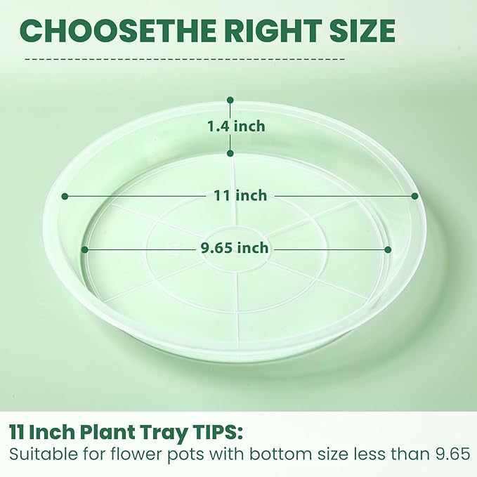 5 Pack 11 Inch Clear Plastic Plant Saucers for Indoors, Durable Plant Trays for Pots and Plant Water Catcher Tray with No Holes, Reusable Plastic Trays for Plants (11''-5Pack)