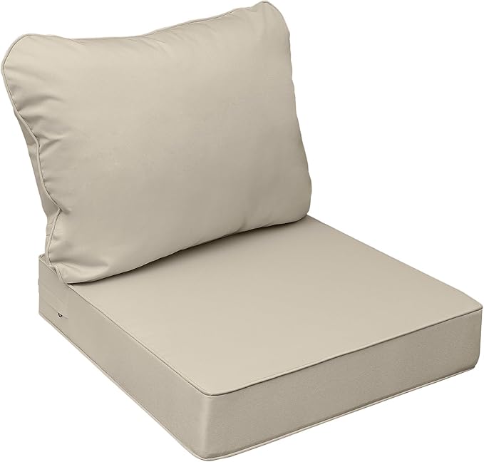 AAAAAcessories Outdoor Seat Cushions for Chairs, Fade-Resistant, Waterproof Patio Furniture Replacement Cushions, 25.5" x 25.5" x 5" + 25.5" x 19", Beige