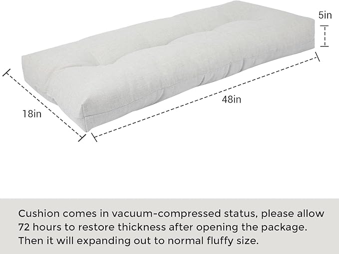 FUNHOME Outdoor Bench Cushion 48 x18 inch with Non-Slip Grips,Water Resistant Porch Swing Cushion,Bench Pillow Pads,Tufted Cushions for Patio Garden Furniture,48" Seat Cushions(Cloud Gray)