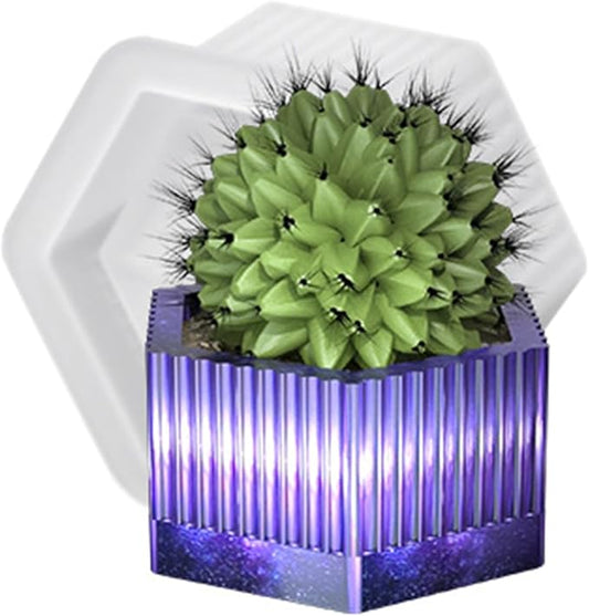 Hexagonal Striped Concrete Flower Pot Silicone Mold Succulent Planter Vase Cement Clay Mold Plaster Epoxy Resin Storage Box Mould