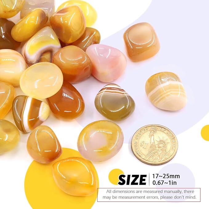 Hilitchi Yellow Agate Stone Tumbled Stones for Plants Cacti & Succulents Bedding, Vase Filler, Landscape Bottom Decoration (About 1lb(455g)/Bag)