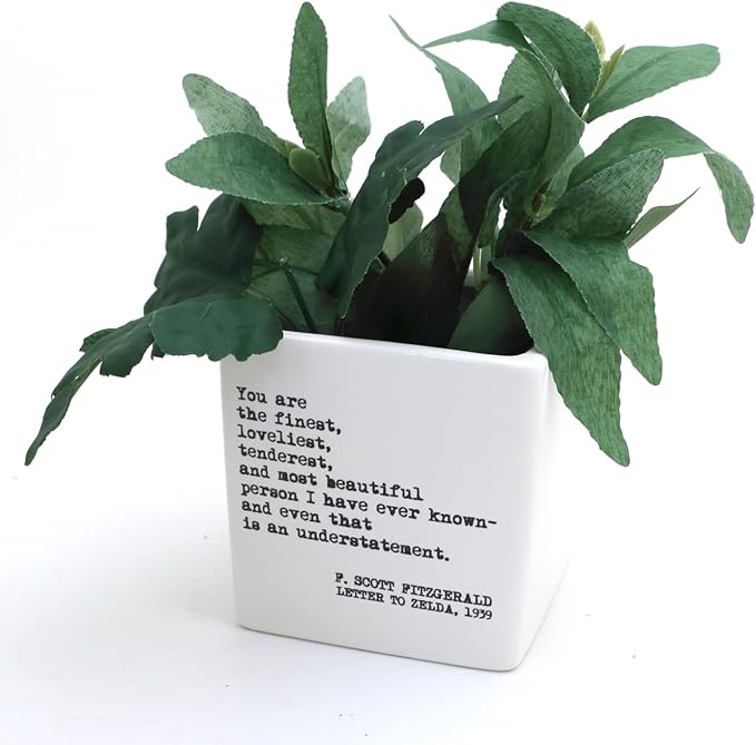 You are the most wonderful person, F. Scott Fitzgerald quote, square pot, planter, candle holder LennyMud by Lorrie Veasey