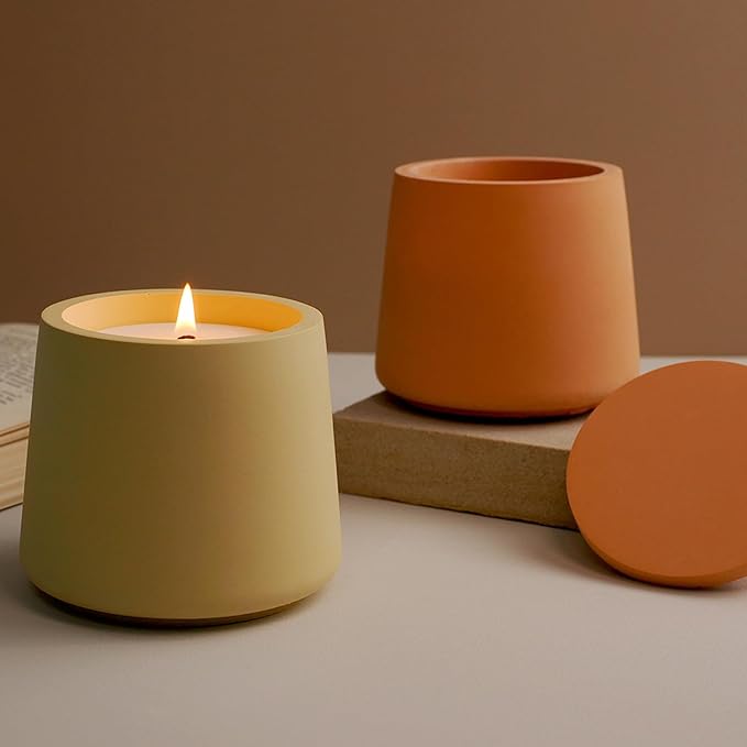 Storage Box with Lids Candle Jar Molds Set, Creative Silicone Candle Vessels Pot Molds, Concrete Round Stripe with Cover Bottle Making Moulds for Storage Candle Holder (O)