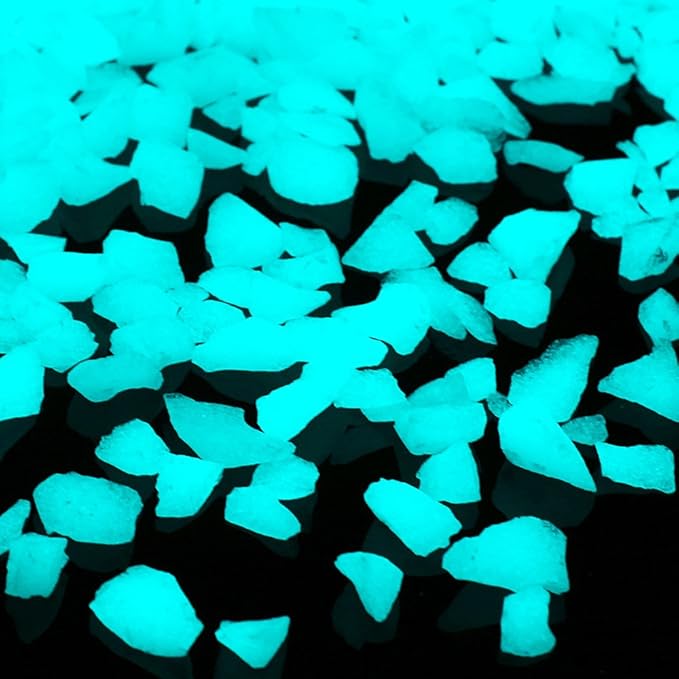 Shiny Stone Glow in The Dark Aquarium Neon Gravel Sand, Decorative Rocks for Fish Tank and Fairy Garden, Home Dec,305g/0.67lbs (5-8mm, Aqua)