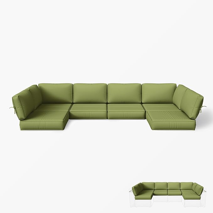 Outdoor Replacement Cushions for Patio Furniture, 5" Foam High-Density, 14-Piece Water-Resistant Outdoor Cushion for 6-Seat Sectional Patio Conversation Sets, Liner&Cover