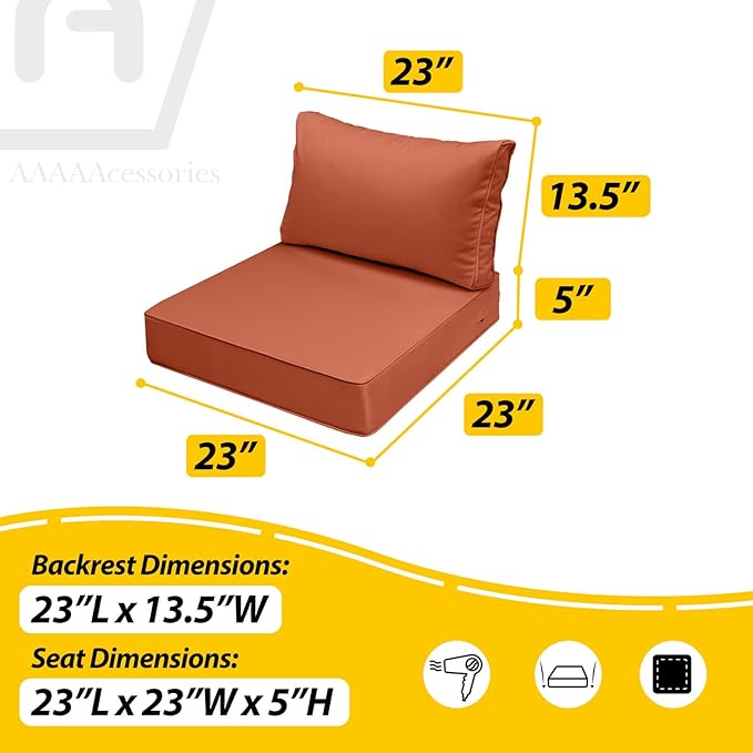 AAAAAcessories Outdoor Seat Cushions for Chairs, Fade-Resistant, Waterproof Patio Furniture Replacement Cushions, 23" x 23" x 5" + 23" x 13.5", Rust