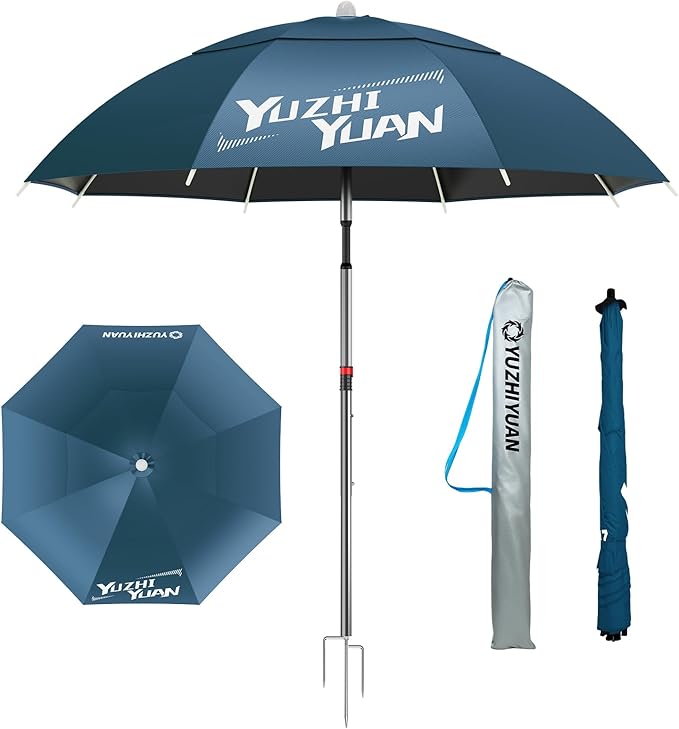 Exclusive Black Coating Outdoor Patio Umbrella, 6.5FT/7.2FT Adjustable Tilt Sun Shade Beach Table Umbrella, Heavy-Duty Nylon Canopy & Carry Bag, UV Protection Yard Umbrella for Fiushing Pool Garden