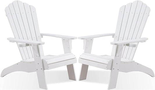 Psilvam Adirondack Chair, Oversized Poly Lumber Fire Pit Chair with Cup Holder, 350Lbs Support Patio Chairs for Garden, Weather Resistant Outdoors Seating, Relaxing Gift for Father & Mother (2,White)