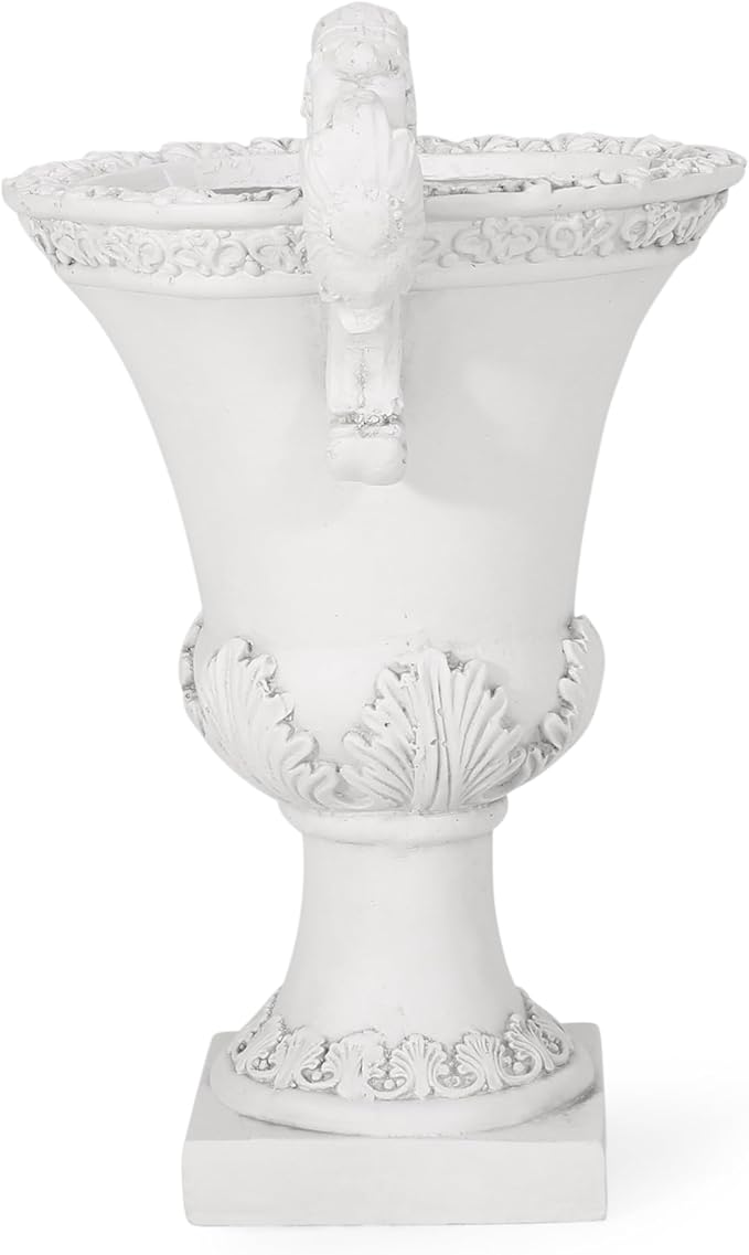 Christopher Knight Home Jorine Patio Planter, Light Concrete Planter, Mid-Centry Gadern Urn, Floral Relif Design, Large Garden Pot, Flower Urn with Drainage Hole for Backyard Home, Antique White