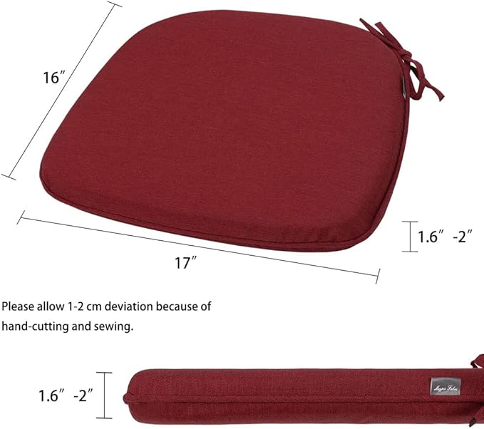 Magpie Fabrics Outdoor/Indoor 17"x16"x2" Chair Cushions with Ties Set of 4, Waterproof All Weather U-Shape Seat Pads Decoration for Patio Garden Furniture Home Office (Dark Red)