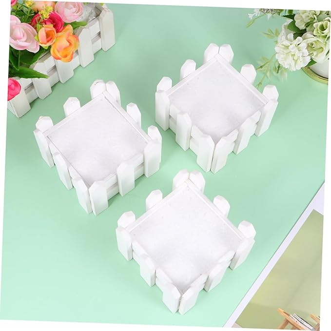 EXCEART 3Pcs Small Bamboo Wooden Flower Pots with Artificial Succulent Plants and Moss Fake Flowers Vase for Home Garden Tabletop Decor