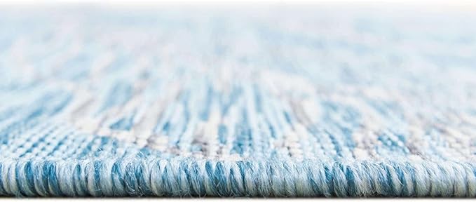 Unique Loom Outdoor Botanical Collection Area Rug - Leaf (10' 8" Square, Light Aqua/ Ivory)