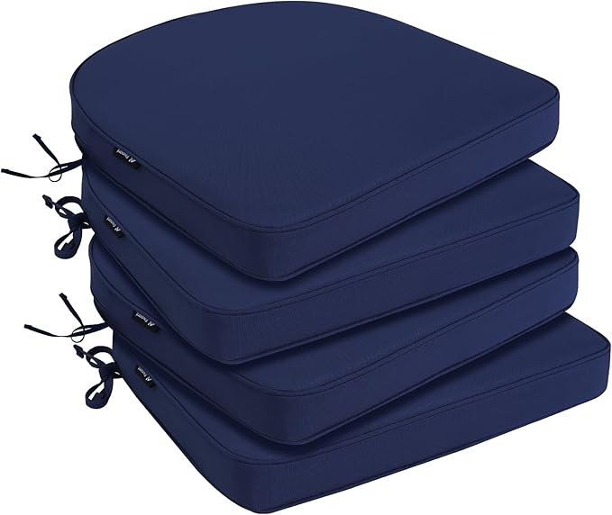 Favoyard Outdoor Chair Cushions 19"x19"x2" Set of 4 Waterproof Seat Cushion for Patio Furniture with 3-Year Fade Resistant Removable Cover Attach Straps Hidden Zipper Round Corner for Yard Garden