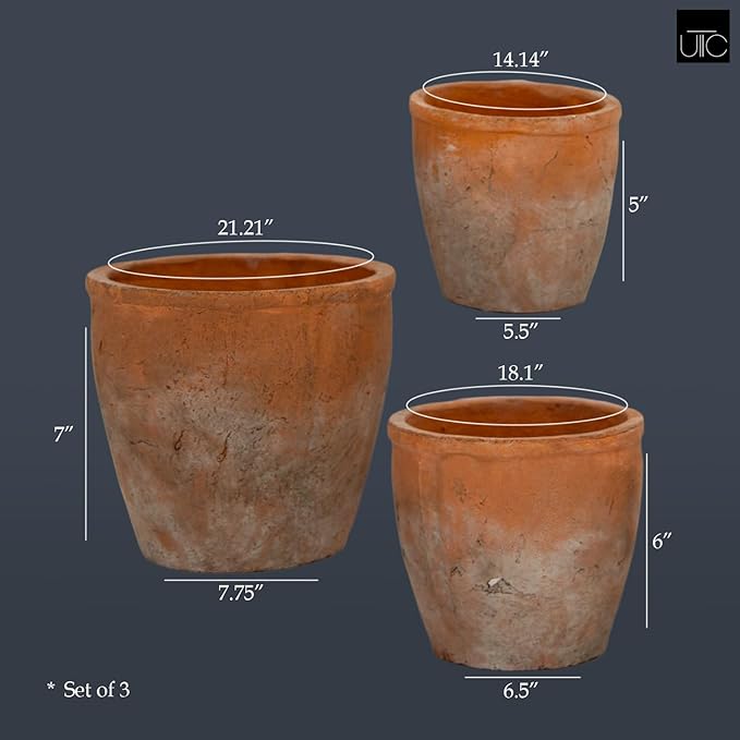 Urban Trends Ceramic Short Wide Round Flower Pot Set of Three Washed Finish Vermilion..7.75"x7.75"x7.00"H; 6.50"x6.50"x6.00"H; 5.50"x5.50"x5.00"H