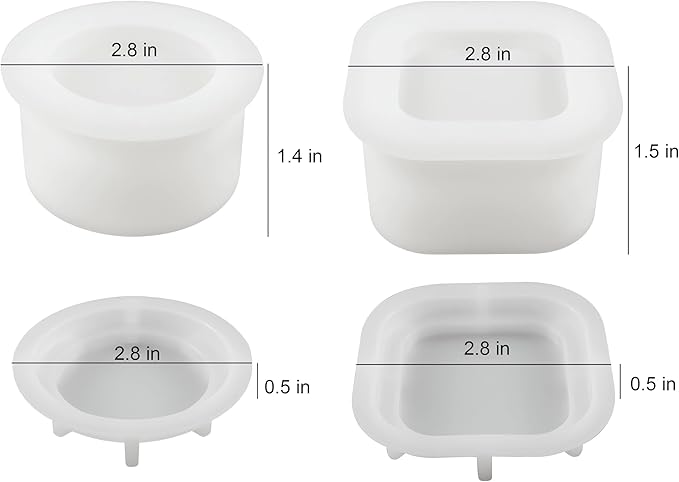 2 Pack Round Square Storage Jar Mold with Lids for Home Decor, Candle Holder Molds, Flower Pot Vase Concrete, DIY Plaster Cast Cement Rings Jewelry Storage Box Mold