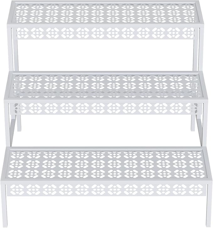 Garden 4 you 3 Tiers Metal Plant Stand,Rectangular Ladder Flower Pots Outdoor Plant Rack, Indoor Plant Display Rack, Heavy Duty Utility Storage Organizer for Home Garden Patio Balcony, Stair Style(White)