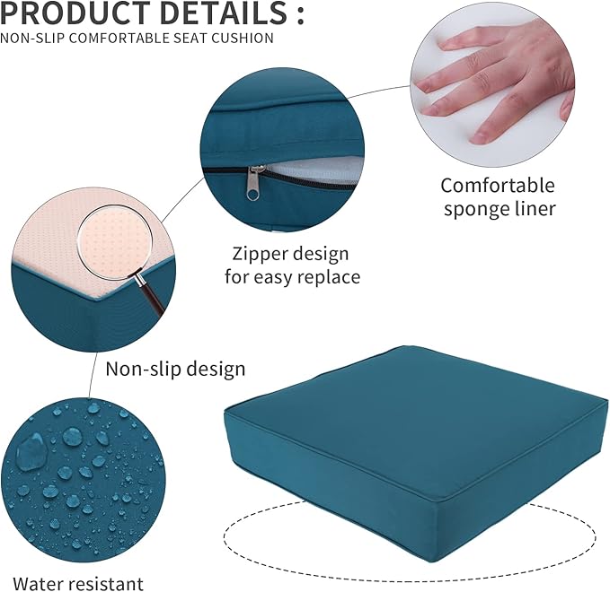 Valita Outdoor Furniture Replacement Cushions, Fits 6-seat Sectional Rattan Conversation Set, Patio Water-Resistant Replacement Sofa Cushions, Liner&Cover (Peacock Blue)