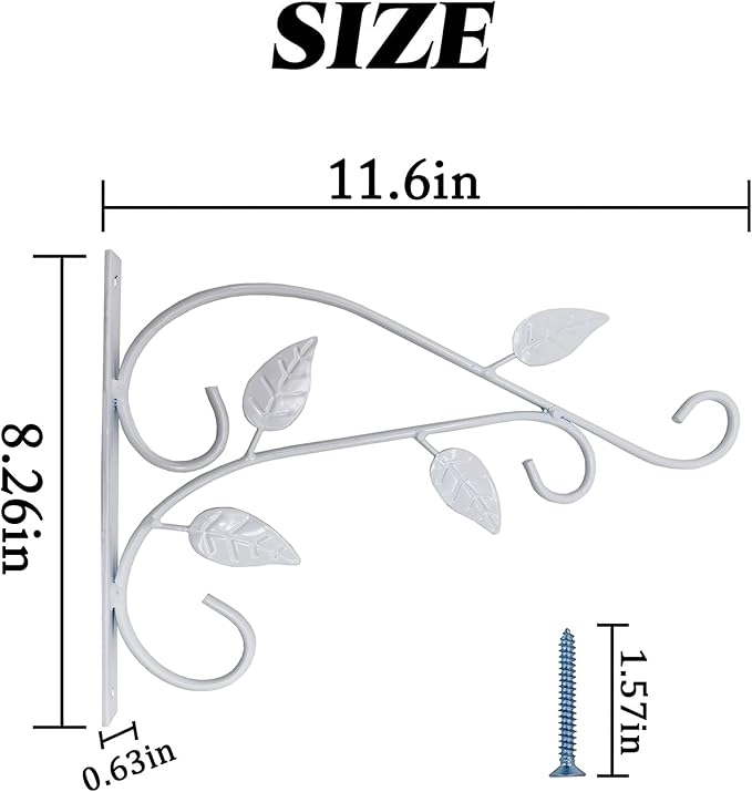 RONYOUNG 4PCS Hanging Plant Bracket 12in Metal Wrought Iron Planter Hooks Wall Mounted Decorative Hanger Hook for Hanging Indoor Outdoor Planter Flower Pot Bird Feeder Wind Chime Lanterns (White)