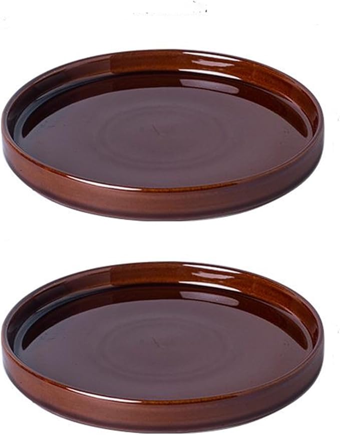Ceramic Plant Saucer 7 Inch, 2 Pack Round Plant Trays for Indoors/Outdoors, Flower Pot Saucers for Holding Water Drips and Soil, Ceramic Drainage Tray for Plant Pot (Reactive Glaze Brown)