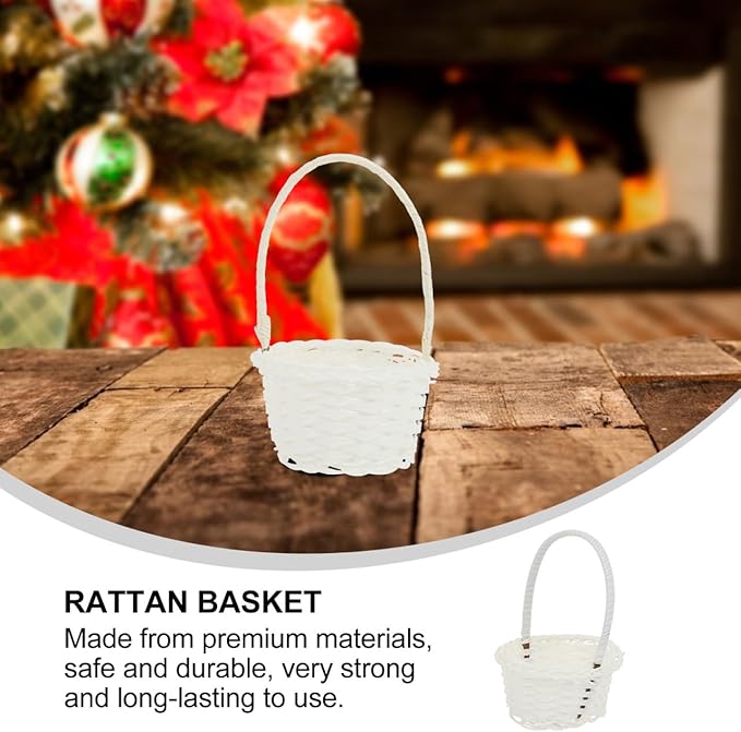 DOITOOL Rattan Vegetable Basket Small Woven Storage Basket with Handle 3.54X3.54X5.31 Inch Natural Rattan Bread for Kitchen Picnic Garden Planting