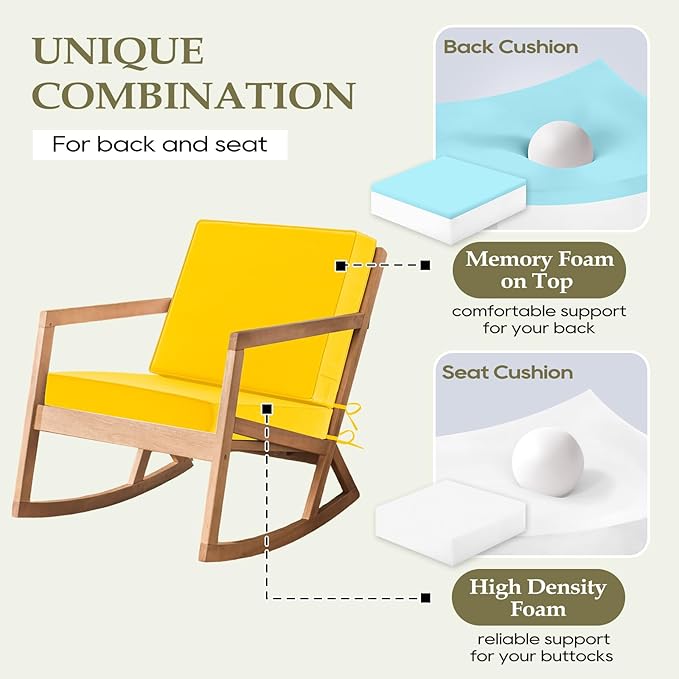 Wellsin Outdoor Cushions for Patio Furniture, Waterproof Outdoor Seat Cushions with Ties and Handle, Outdoor Cushions 24 X 24, Outdoor Deep Seat Cushions with Removable Cover, Yellow