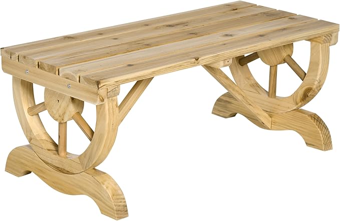 Outsunny 2-Person Wooden Garden Bench, Outdoor Wagon Wheel Porch Bench for Backyard Garden, Support 550 LBS, Rustic Country Style Patio Furniture, Natural Wood